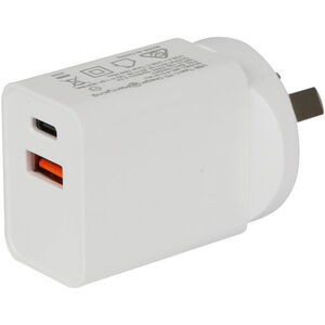 30W USB QC 3.0 & USB C PD Wall Charger - White
