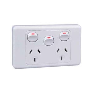 10A Horizontal Double Power Point GPO with Extra Mains Switch