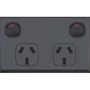 Black GPO Dual Power Point Socket - Matte Black