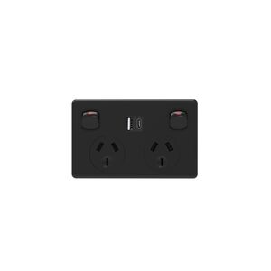Black Double Pole Dual GPO Power Point Socket w/ USB A & USB C Charging Ports