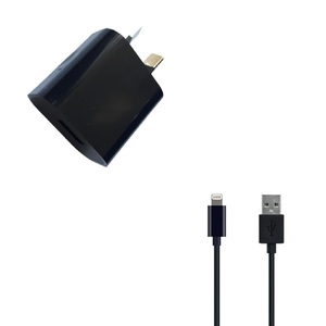 2.1A USB Port Mains Charger w/ 1M Apple Lightning Cable - Black
