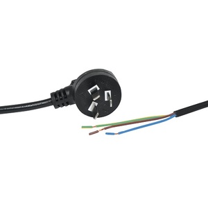 3 Pin 7.5A 90° Plug Black Mains Cord with Bare Wires 2M