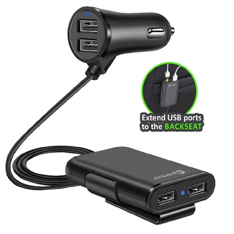 4 Port USB Car Charger Front and Rear Extender