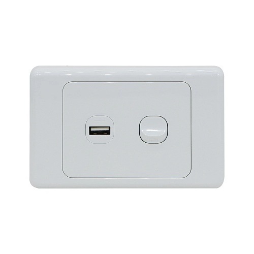 Single 1 Gang Wall Plate Switch with  USB Socket Charger