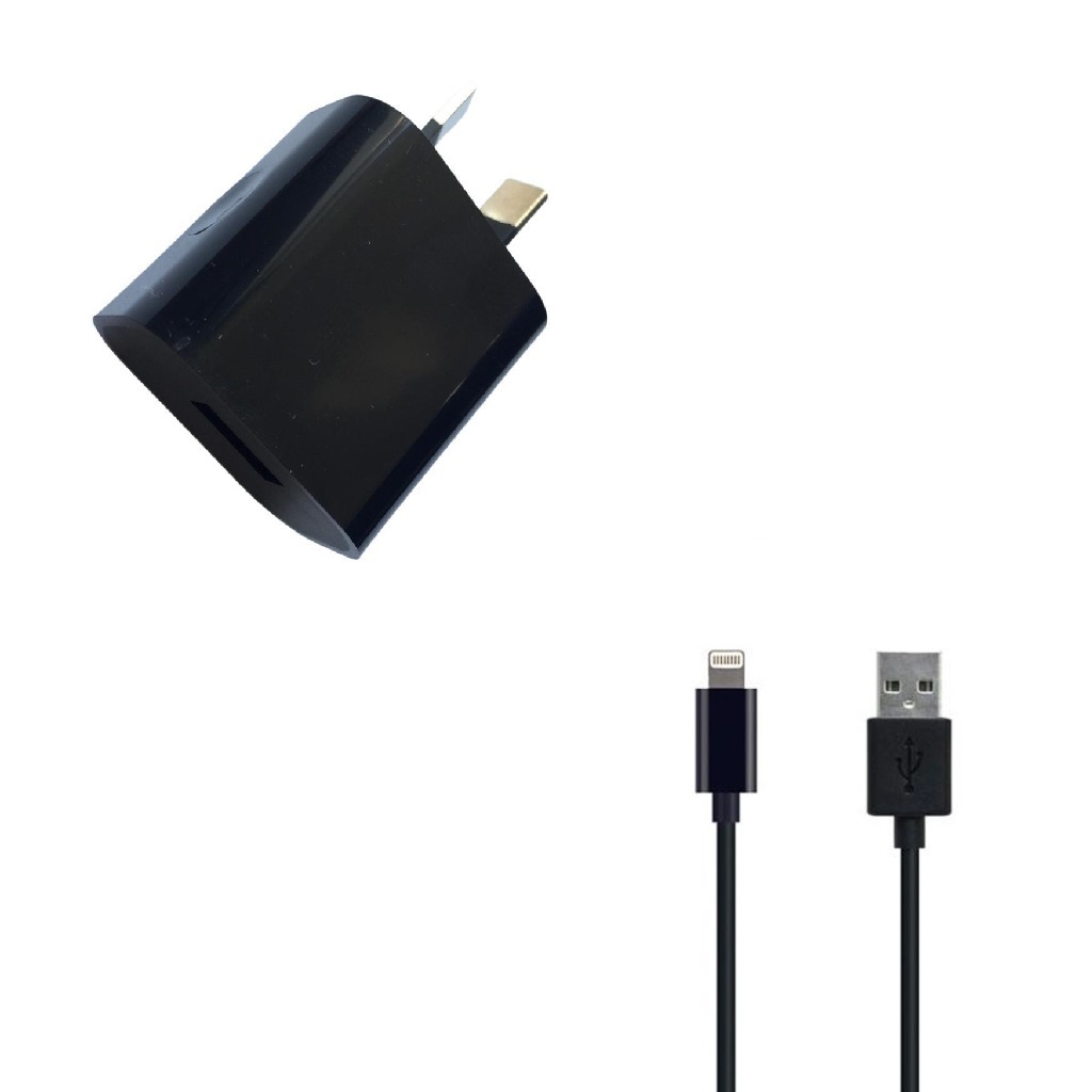 2.1A USB Port Mains Charger with 1M Apple Lightning Cable Black