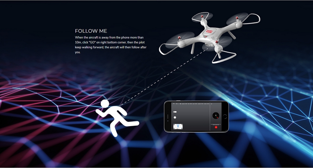 Features Follo Me Mode - Drone follows and records