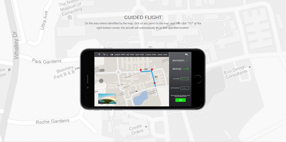 Guided flight - set waypoint on the map and drone follows the appointed route