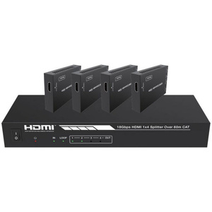 4K 18GBPS HDMI 2.0 4 Way Splitter Extender via CAT6 w/ Audio Extractor