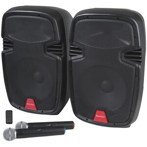 2 x 10" Stereo PA Speaker System with 2 Wireless Microphones