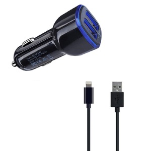 Dual Port USB Car Charger with 1m Lightning Charge Cable