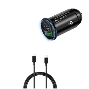 2 Port USB Car Charger USB-C and QC3.0 w/ 1.8m USB Type C Cable
