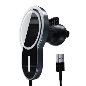 15W Qi Wireless Phone Car Charger Magnetic Vent Holder - Black