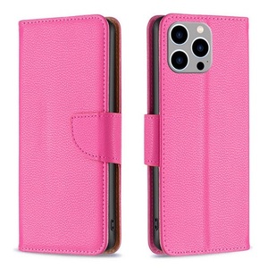 Leather Flip Case for iPhone 15 Pro Max - Pink