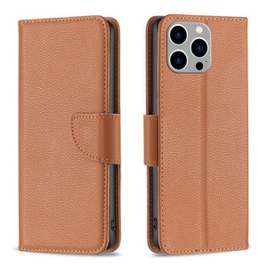 Leather Flip Case for iPhone 15 Pro Max - Brown