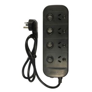 4 Way Individually Switched Power Board with Surge - Black
