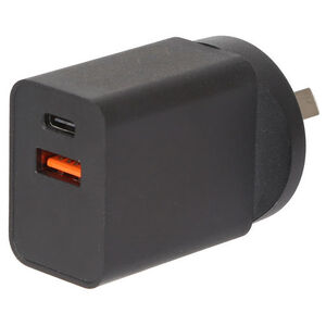 18W USB QC 3.0 & USB C PD Wall Charger - Black