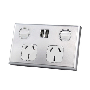 Dual USB Australian GPO Power Point Wall Plate - Silver and White