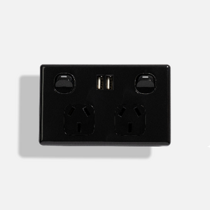 Double USB Australian GPO Power Point Wall Plate - Gloss Black