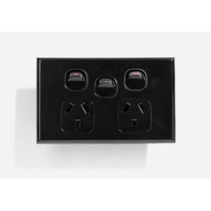 Slim GPO Dual Power Point Socket with Extra Power Switch - Gloss Black 