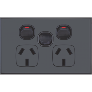 Slim GPO Dual Power Point Socket with Extra Power Switch - Gloss Black 
