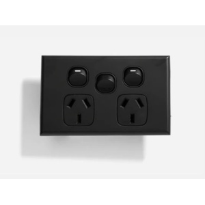 Slim GPO Dual Power Point Socket with Extra Power Switch - Matte Black