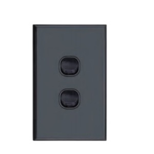 Slim Vertical 2 Gang Wall Plate Light Switch - Matte Black
