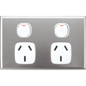 Silver Face Plate Cover for Slim Wall Power Outlet Sockets - 2 Gang