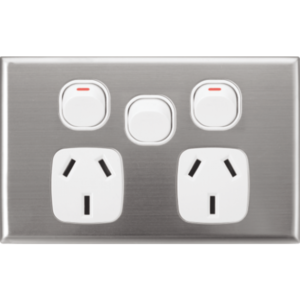Silver Face Plate Cover for Slim Wall Power Outlet Sockets - 2 Gang Extra Switch