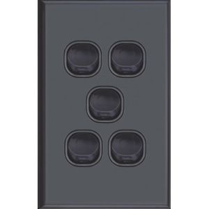 Slim Vertical 5 Gang Wall Plate Light Switch - Gloss Black 