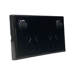 Black GPO Double  Power Point Socket - Gloss Black