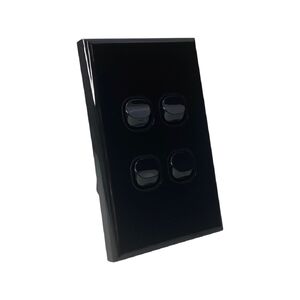 Four Gang Black Wall Plate with Switch