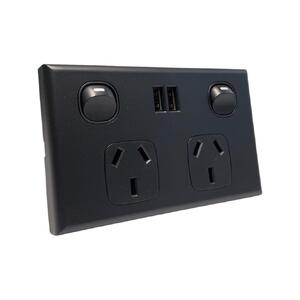 Double USB Australian GPO Power Point Wall Plate - Matte Black