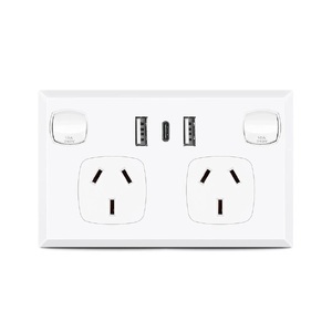White Double GPO Power Point Socket w/ 2 x USB A & 1 x USB C