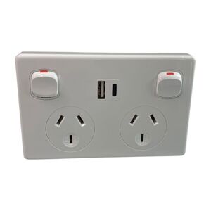White Double Pole Dual GPO Power Point Socket w/ USB A & USB C Charging Ports