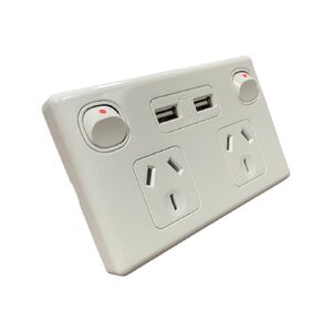 Double GPO Power Point Socket with Dual USB Ports - White