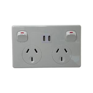 Black Double Pole Double GPO Power Point Socket w/ 2 x USB C  PD30W