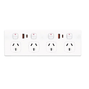 Quad Power Outlet with 2 x USB A and 2 c USB C Charging Ports - White