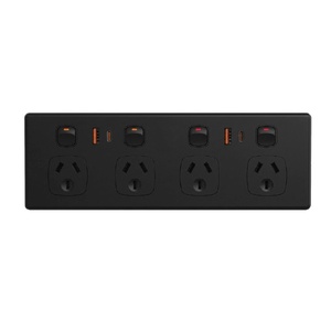 Quad Power Outlet with 2 x USB A and 2 c USB C Charging Ports - Black