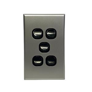 Slim Vertical 5 Gang Wall Plate Light Switch - Black & Silver