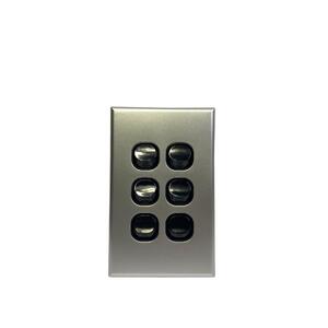 Slim Vertical 6 Gang Wall Plate Light Switch - Black & Silver