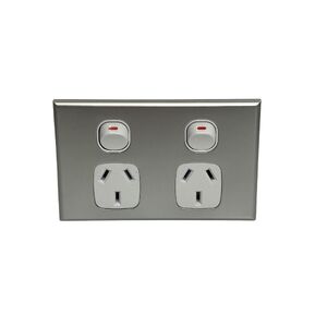 Slim GPO Double Power Point Socket - White & Silver 