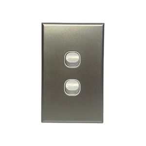 Slim Vertical Single 2 Gang Wall Plate Light Switch - White & Silver
