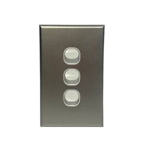 Slim Vertical Single 3 Gang Wall Plate Light Switch  - White & Silver