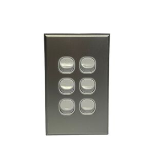 Slim Vertical Single 6 Gang Wall Plate Light Switch - White & Silver