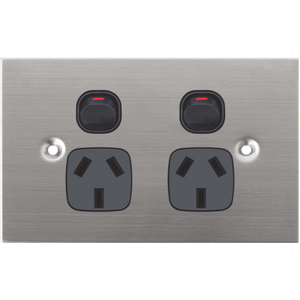 Black Stainless Steel Double Power Point 10A