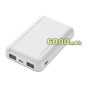 6,000mAh Compact Dual USB Charging Power Bank - White