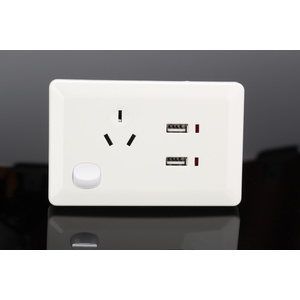 White Australian Power Point GPO Wall Plate with Dual 2.1A USB Socket Charger