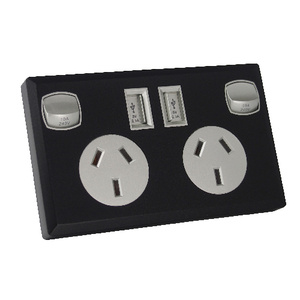 Black and Silver Double USB Australian GPO Power Point Home Wall Plate Power Supply Socket