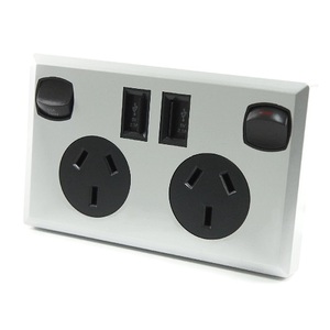Silver & Black Dual USB Australian GPO Power Point Home Wall Plate Power Supply Socket