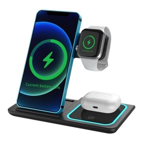 15W 3 in 1 Wireless Charging Stand with USB QC3.0 Mains Charger - Black
